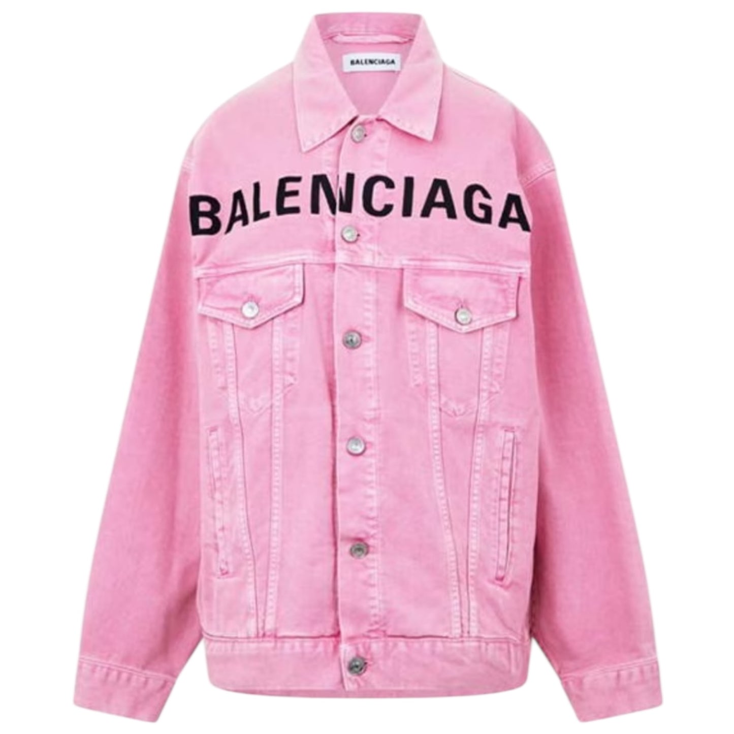 Balenciaga Pink Printed Logo Denim Jacket