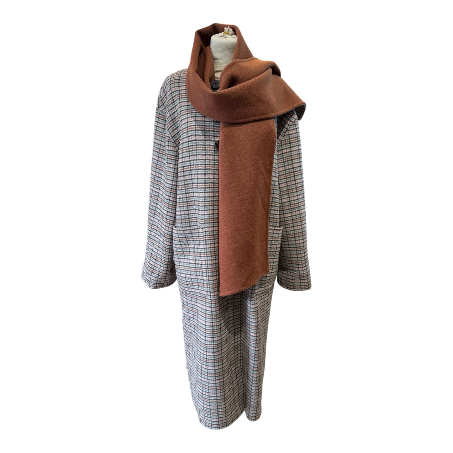 Jaeger Reversible Brown and Check Coat with Scarf - 12
