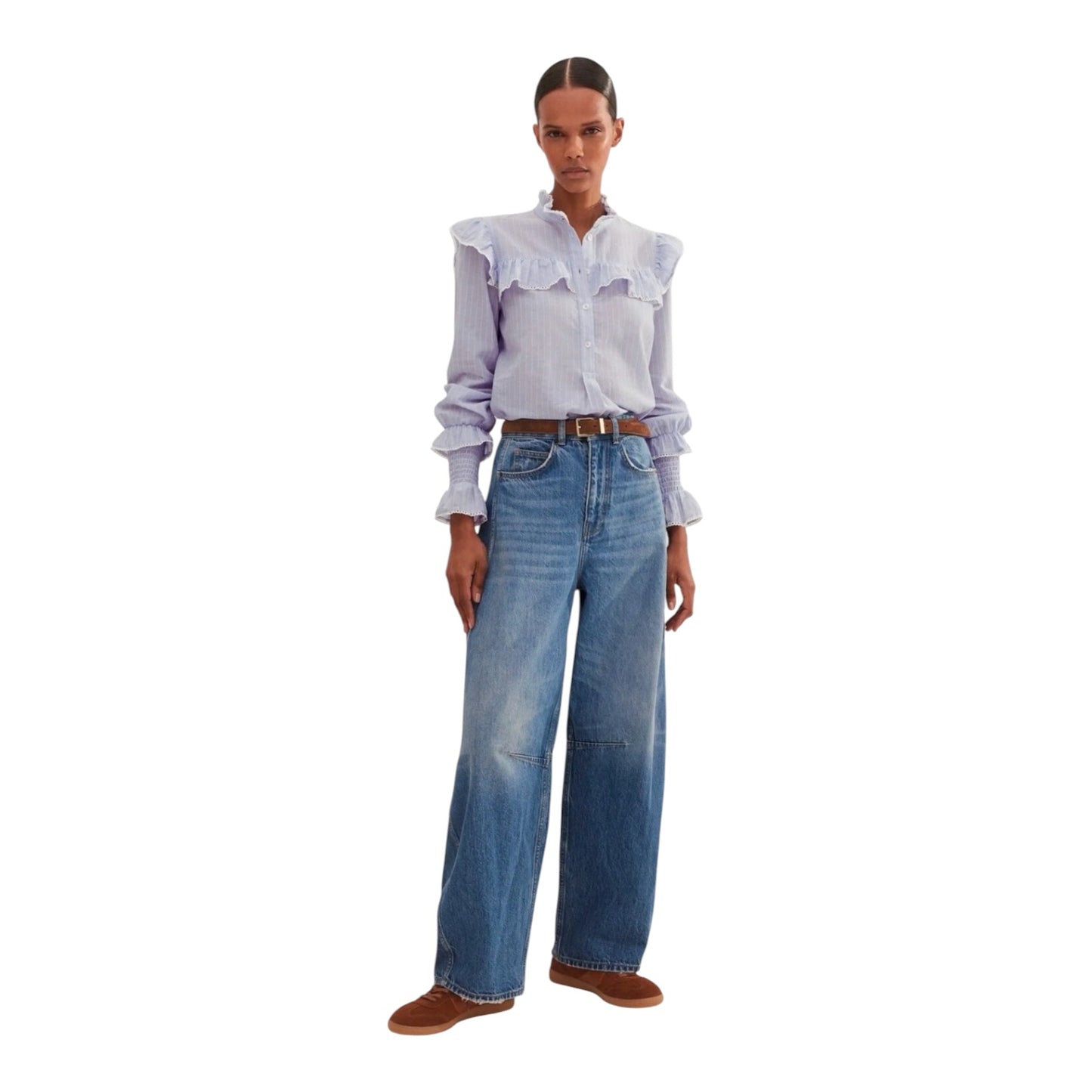 Me + Em Blue Stripe Cotton Voile Shirt - 16