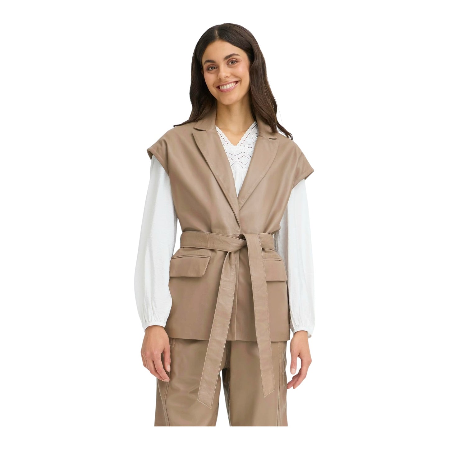 Fransa Taupe Leather Two Piece - 10 - NEW