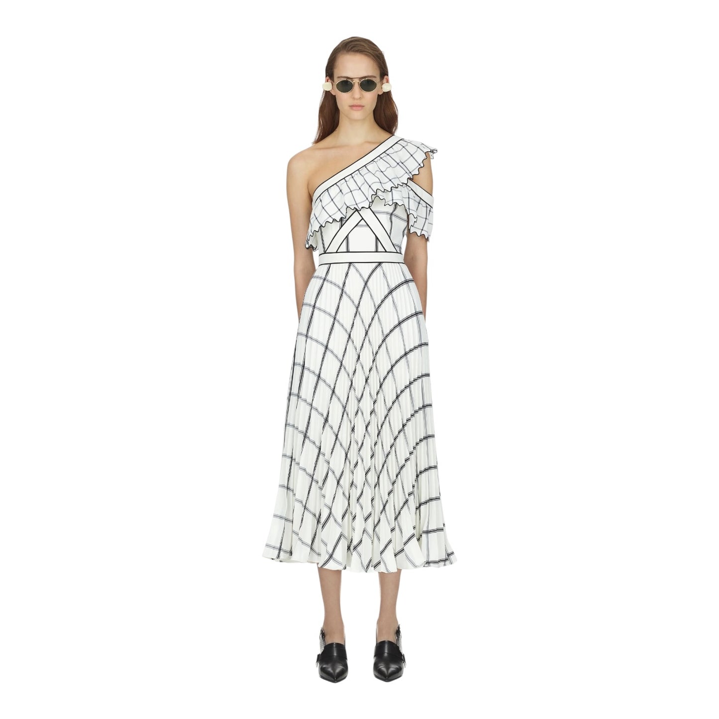 Self Portrait Check One Shoulder Maxi Dress - 6
