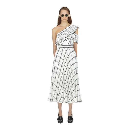Self Portrait Check One Shoulder Maxi Dress - 6