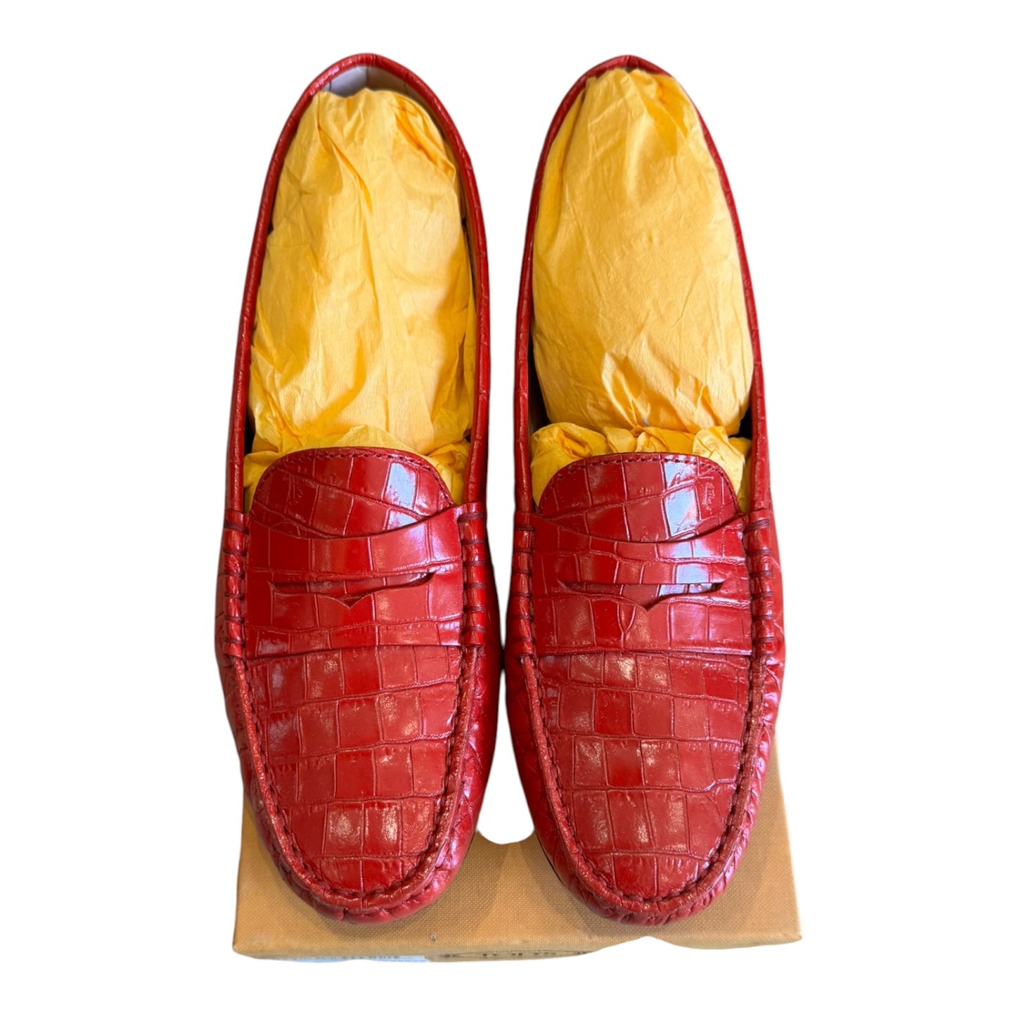 Tod's Red Croc Leather Gommini Mocasinno Driving Shoes - 39.5/6.5