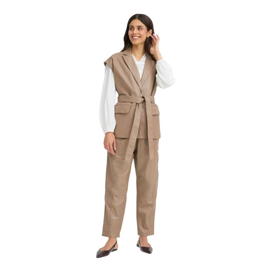 Fransa Taupe Leather Two Piece - 10 - NEW