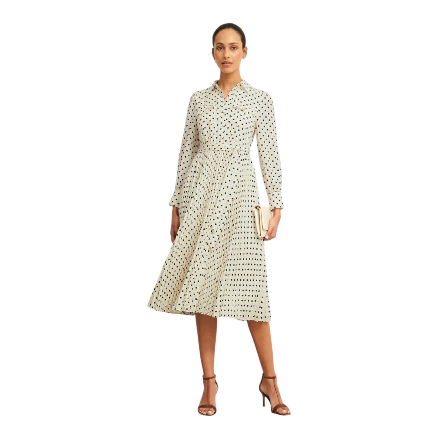 Hobbs Larina Ivory and Navy Polka Dot Dress - 14