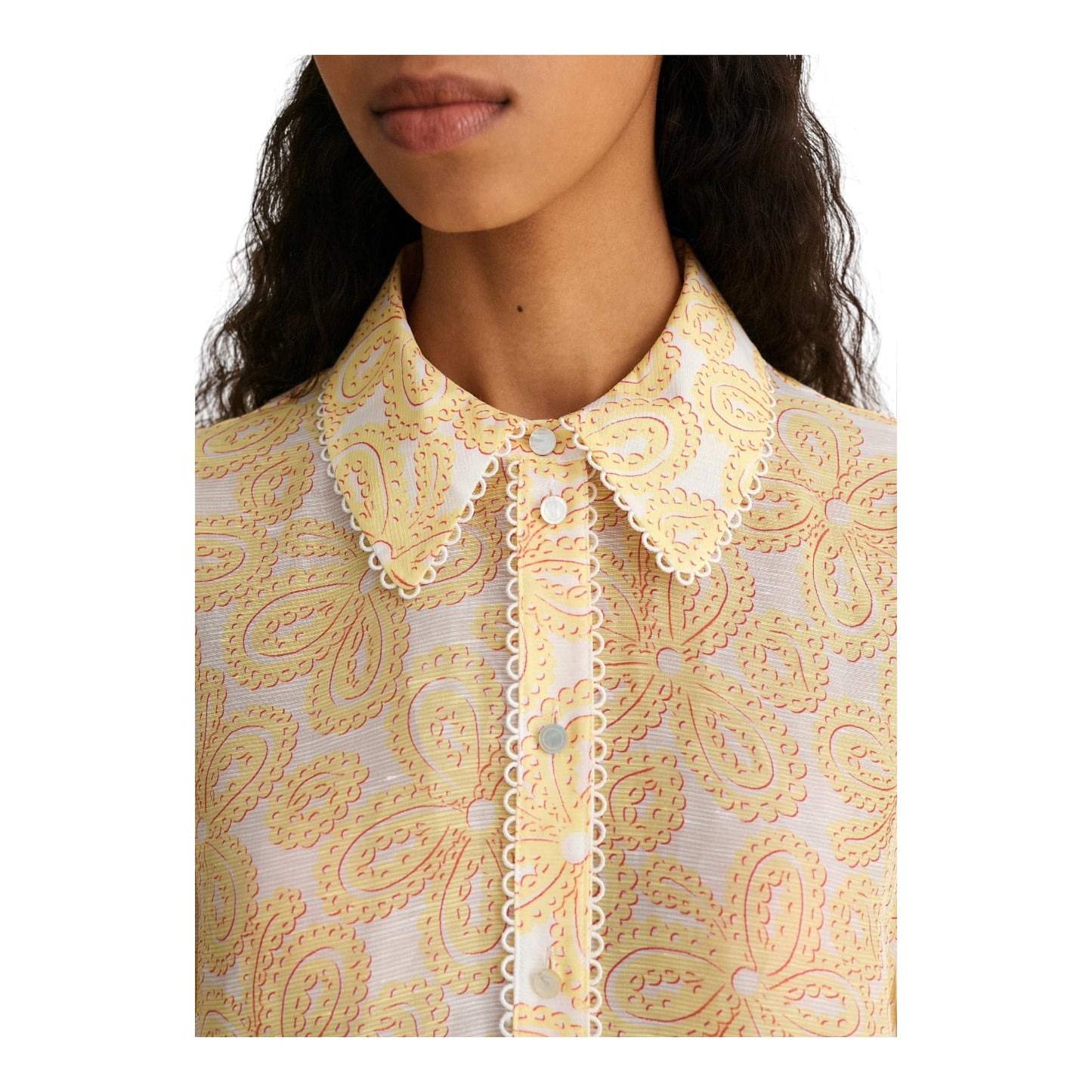 Me + Em Silk Linen Lace Balloon Sleeve Blouse - 14
