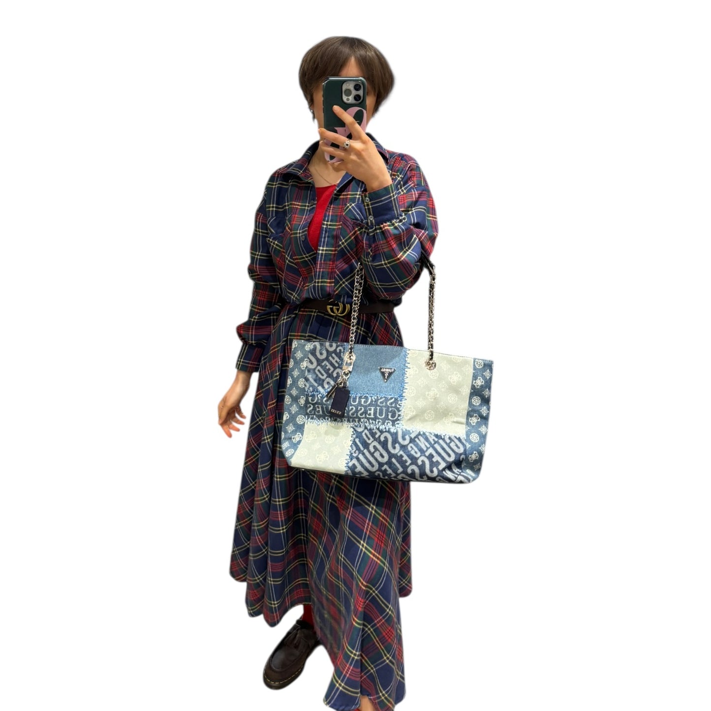 Guess Cessily Denim Shopper Blue Multi Bag