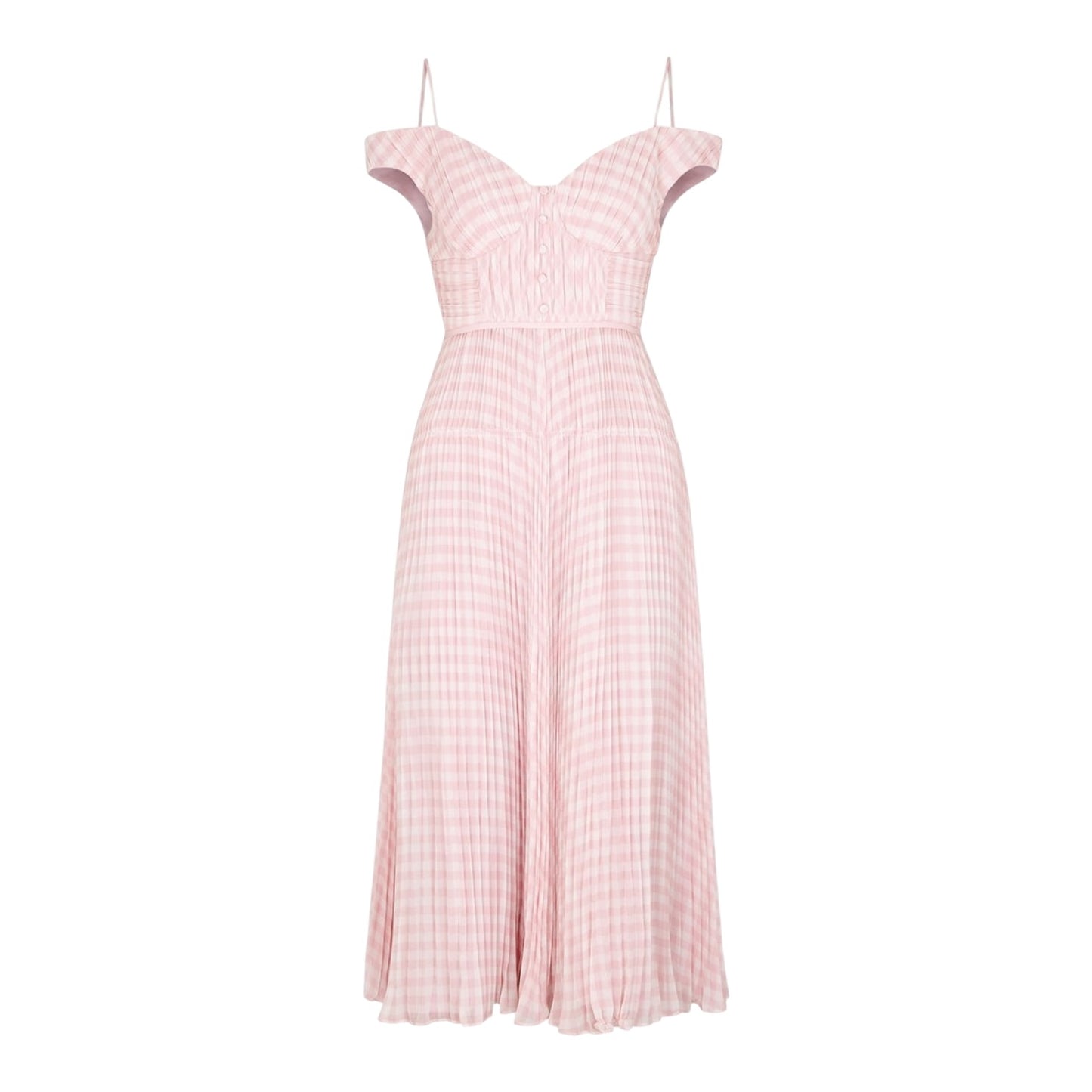 Self-Portrait Gingham Plissé Chiffon Midi Dress - 10 - NEW
