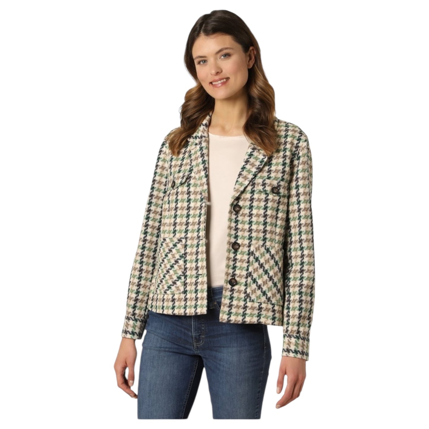 Mos Mosh Cree Duster Jacket in Cream and Green - 16