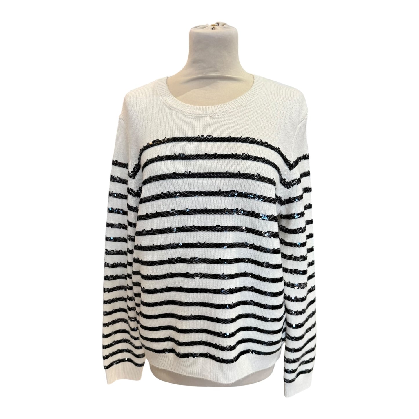 Maje White Jumper with Black Sequins  - 12/14/16