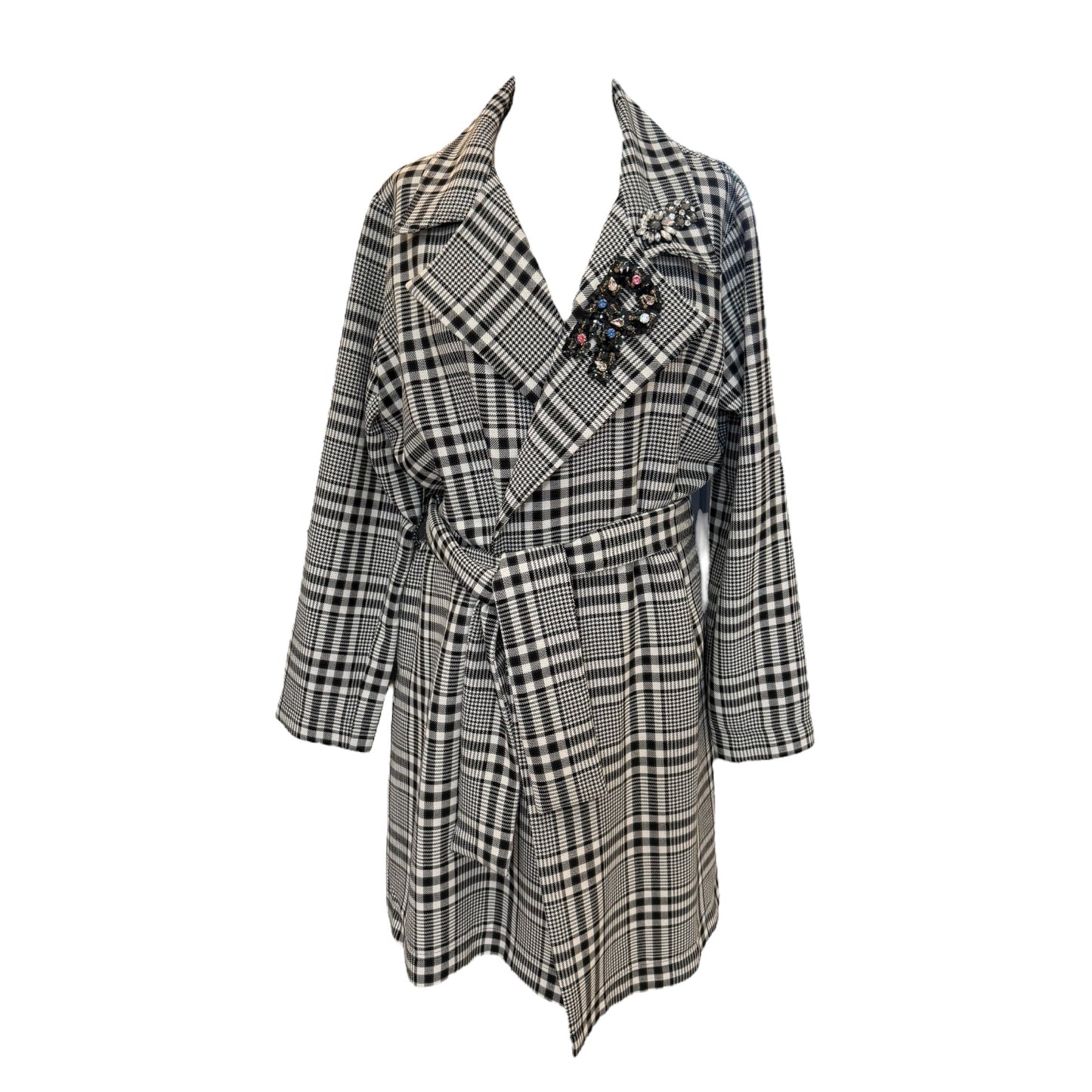 Rich & Royal Black and White Check Embellished Coat - 14