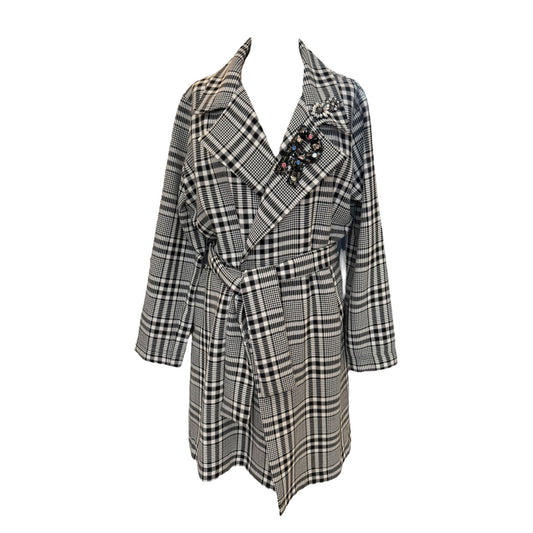 Rich & Royal Black and White Check Embellished Coat - 14