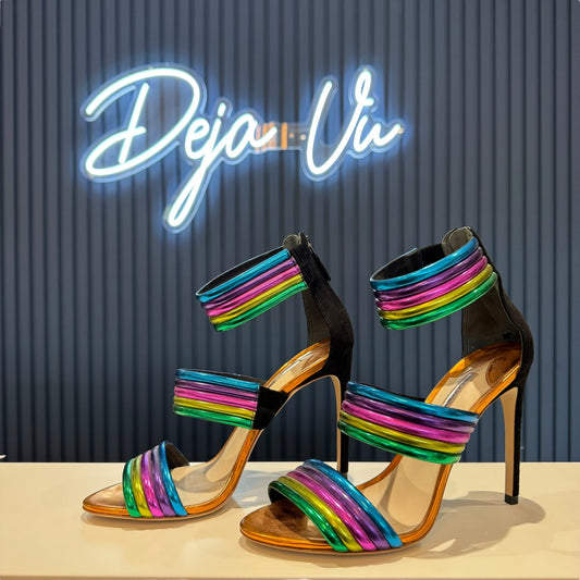 Sophia Webster Rainbow Striped Heels - 39.5 / 6.5 - NEW