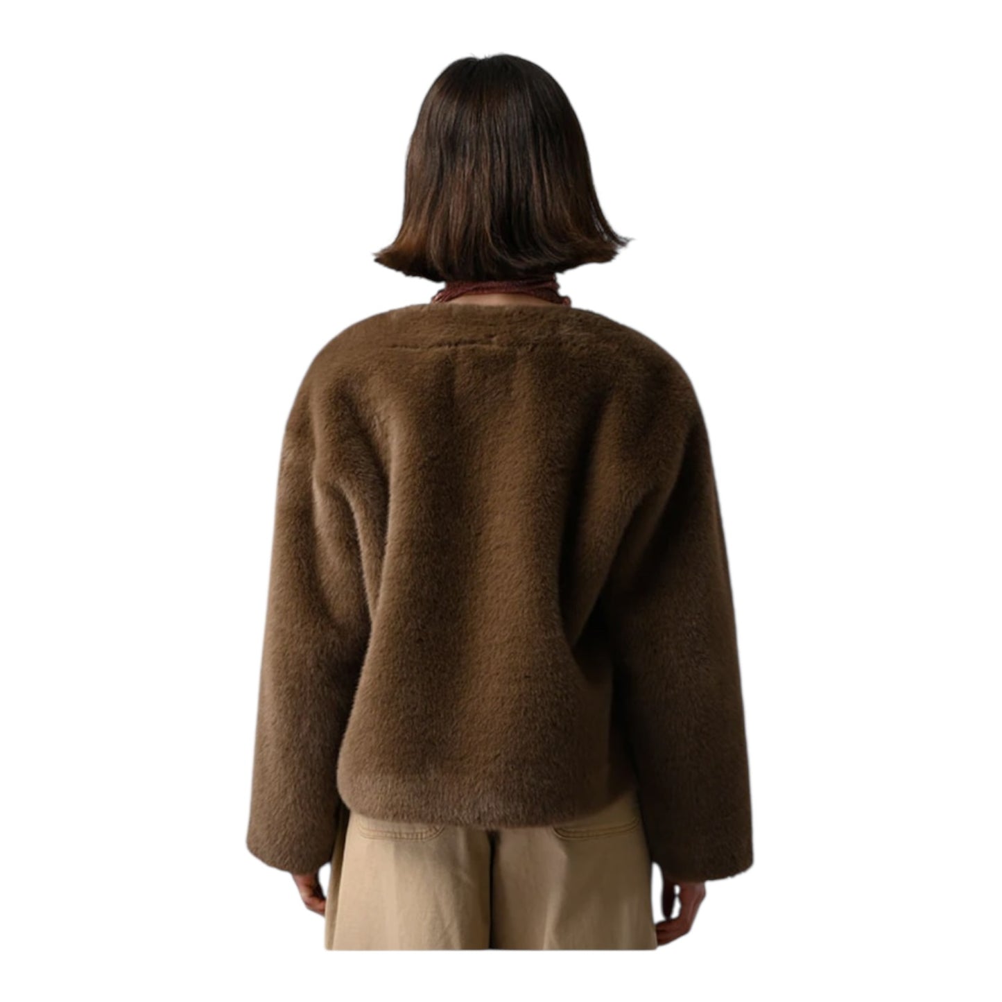 Orfeo Sissi Brown Faux Fur Jacket with Scarf - 12/14