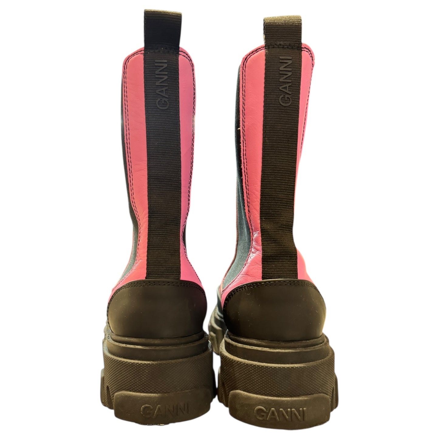 Ganni Combat Boots In Rose-Pink Leather - 38 / 5