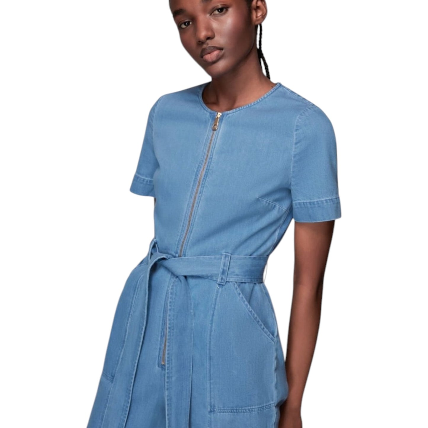 Whistles Short Sleeve Denim Jumpsuit - 10 - NEW