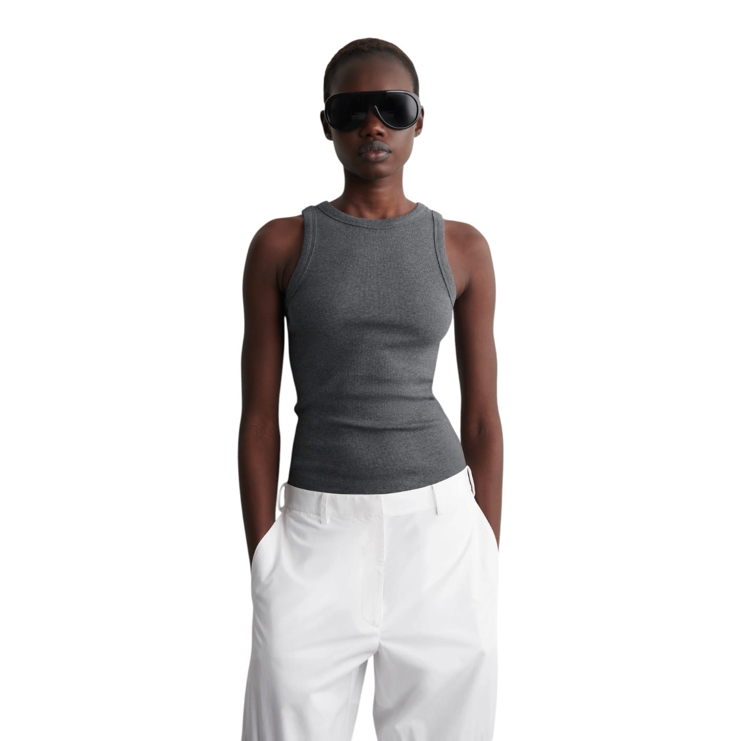COS Grey Ribbed Cotton Tank Top - 10/12 - NEW