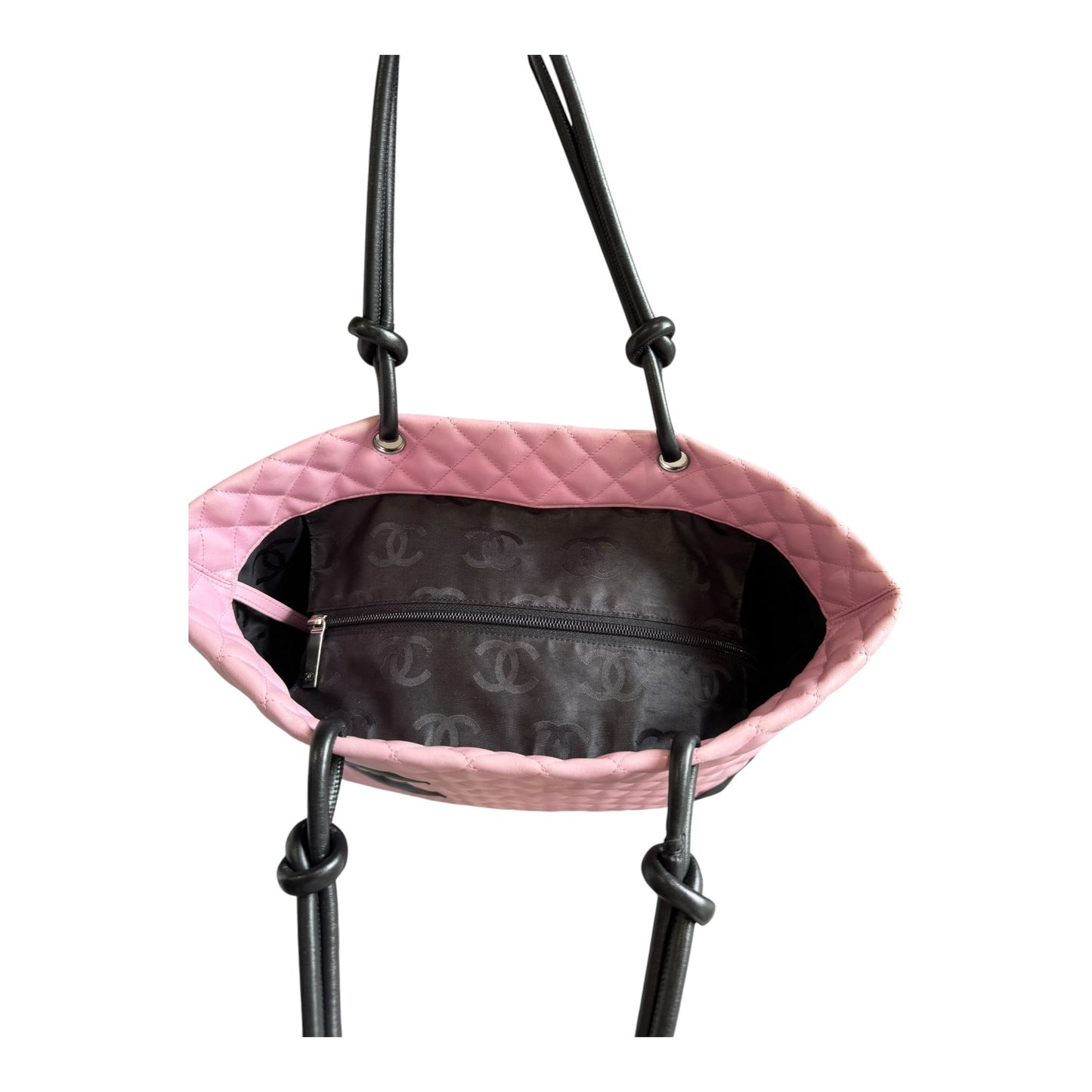 Chanel Cambon Ligne Pink and Black Quilted Tote Bag