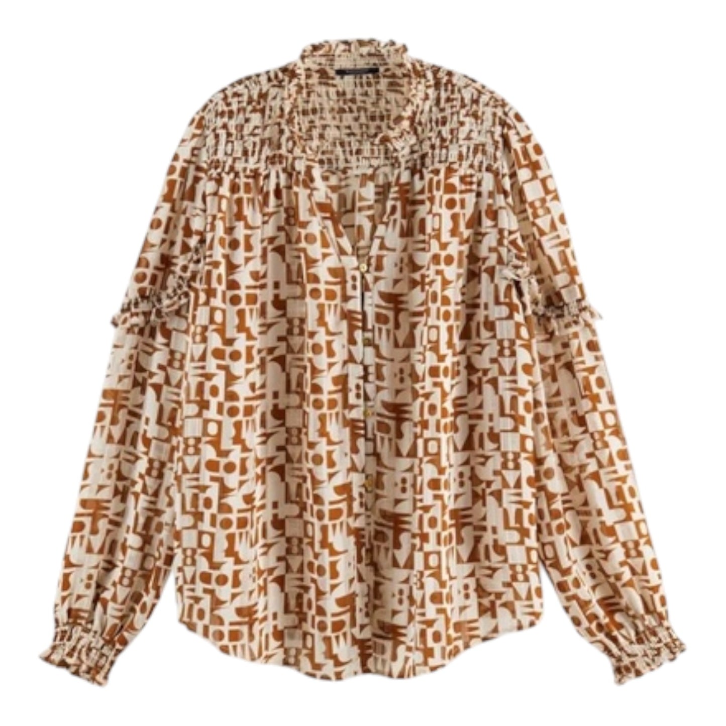 Scotch and Soda Tan Cream Patterned Blouse - 10/12