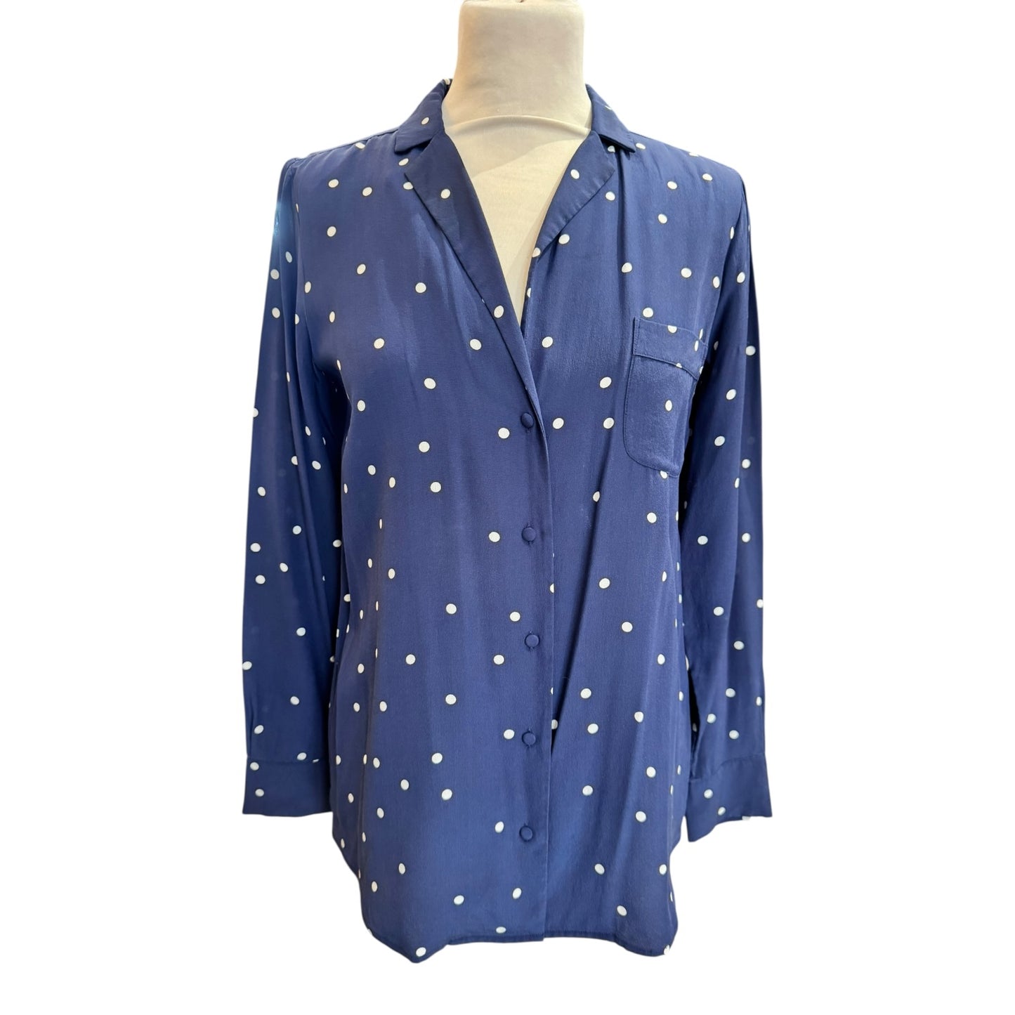 Sezane Navy Spot Silk Shirt - 10