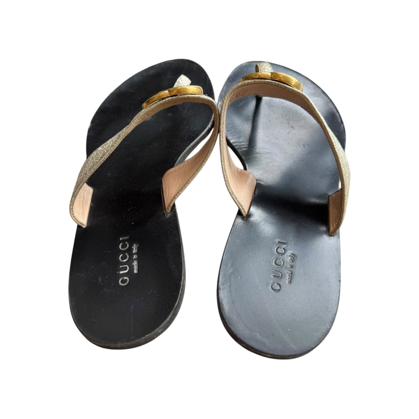 Gucci Marmont Silver Leather Crinkle Sandals - 37/4
