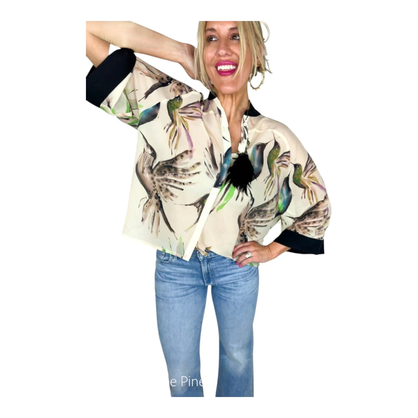 Psophia Cream Floral Kimono Blouse - 12/14