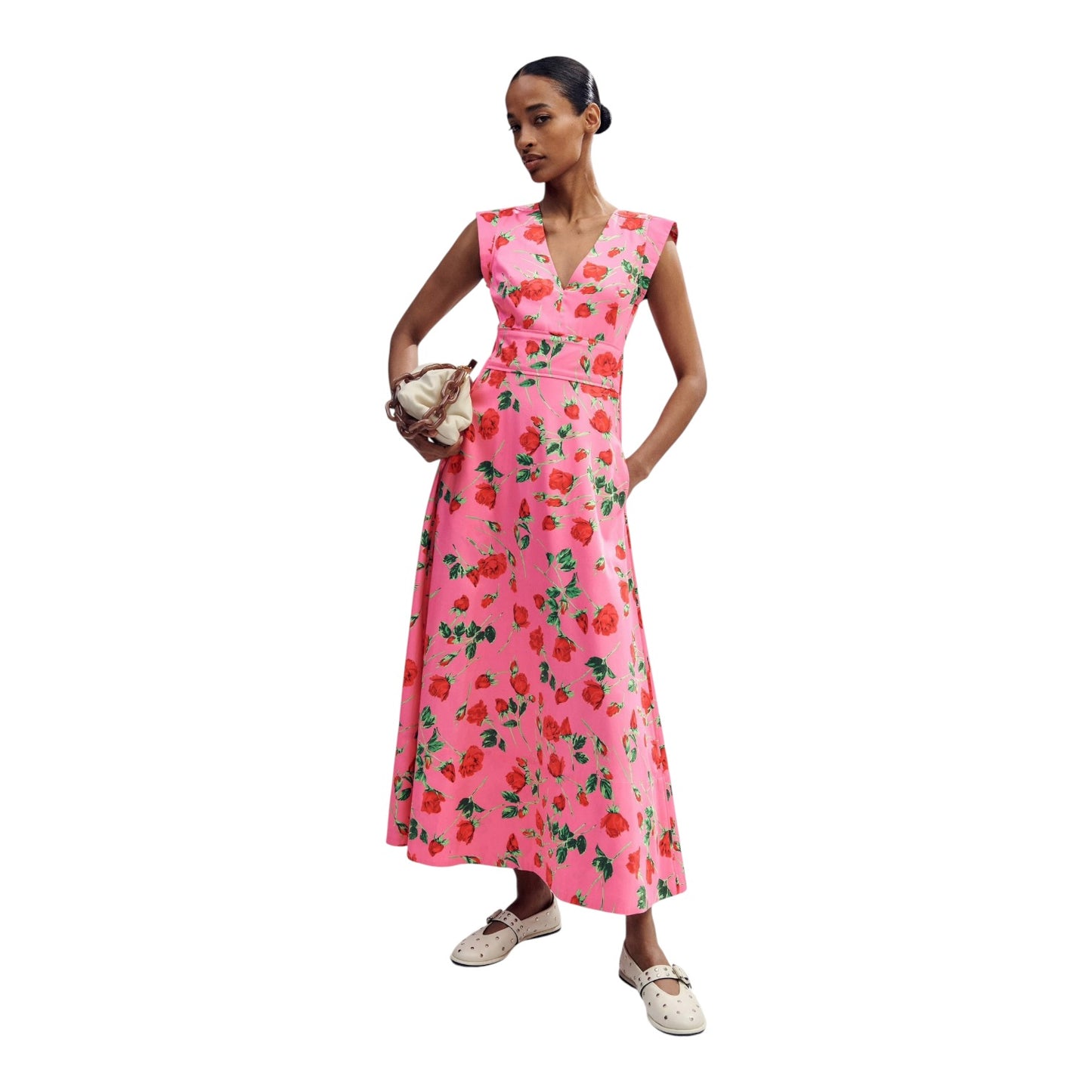 Me + Em Pink Cotton Rose Print Maxi Dress - 10