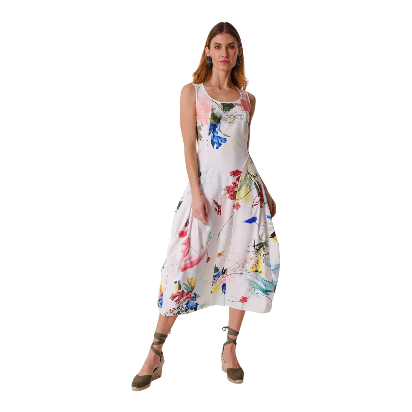 High At Length Floral Sleeveless Midi Dress - 12