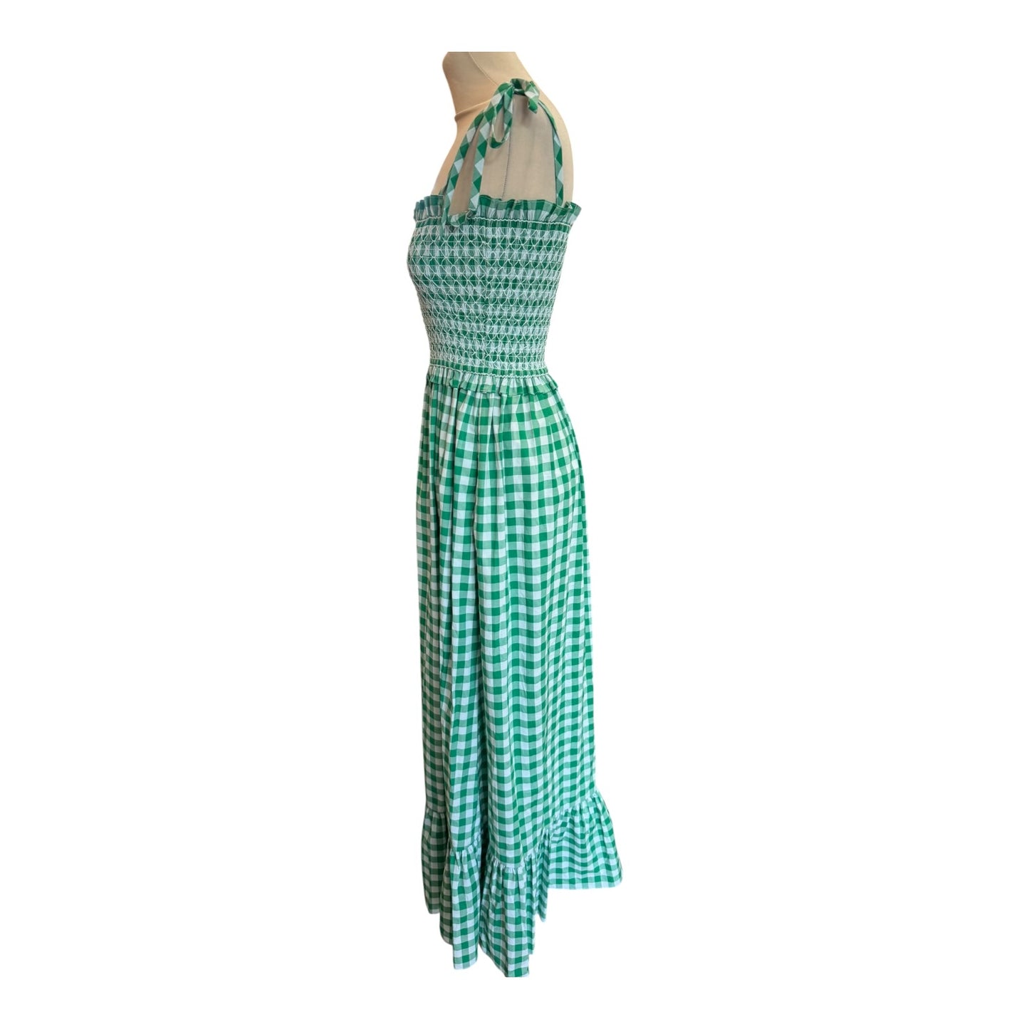 Kate Spade Green Gingham Smocked Bodice Dress - 8