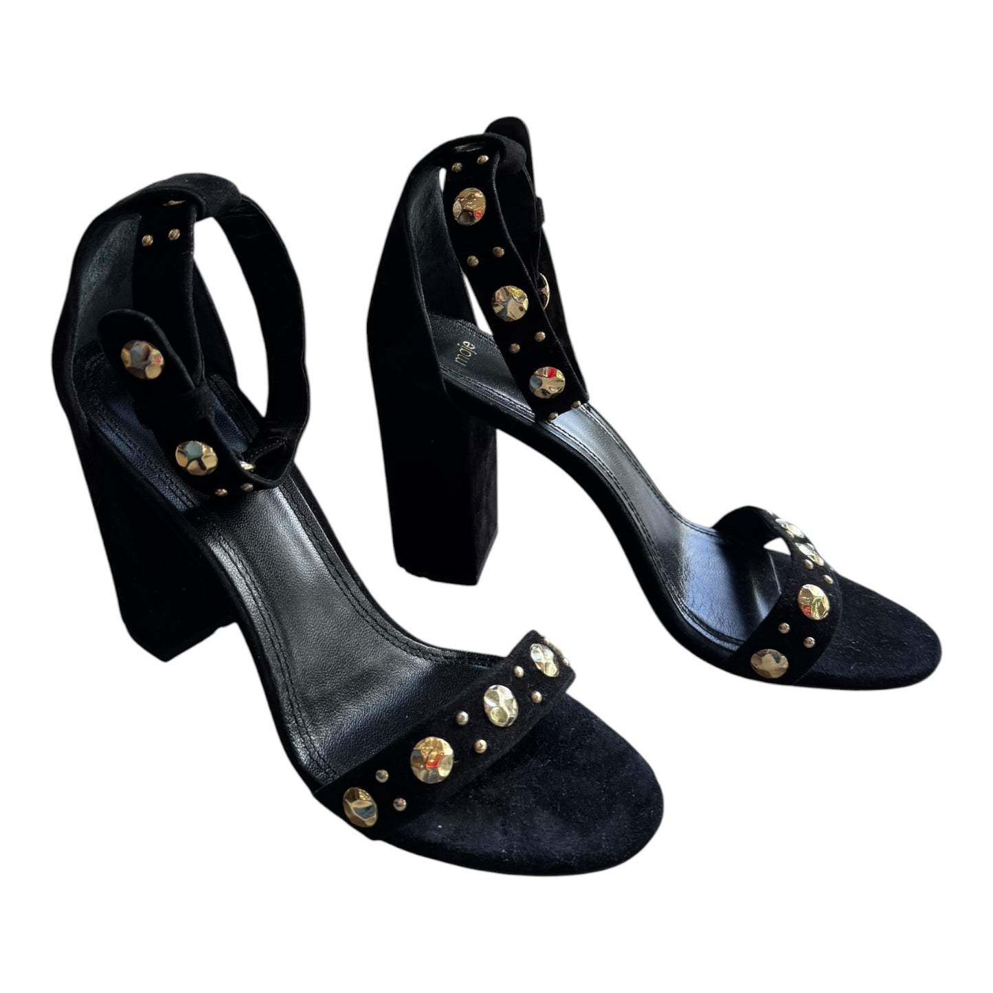 Maje Black Suede and Gold Studded Heels - 41/8