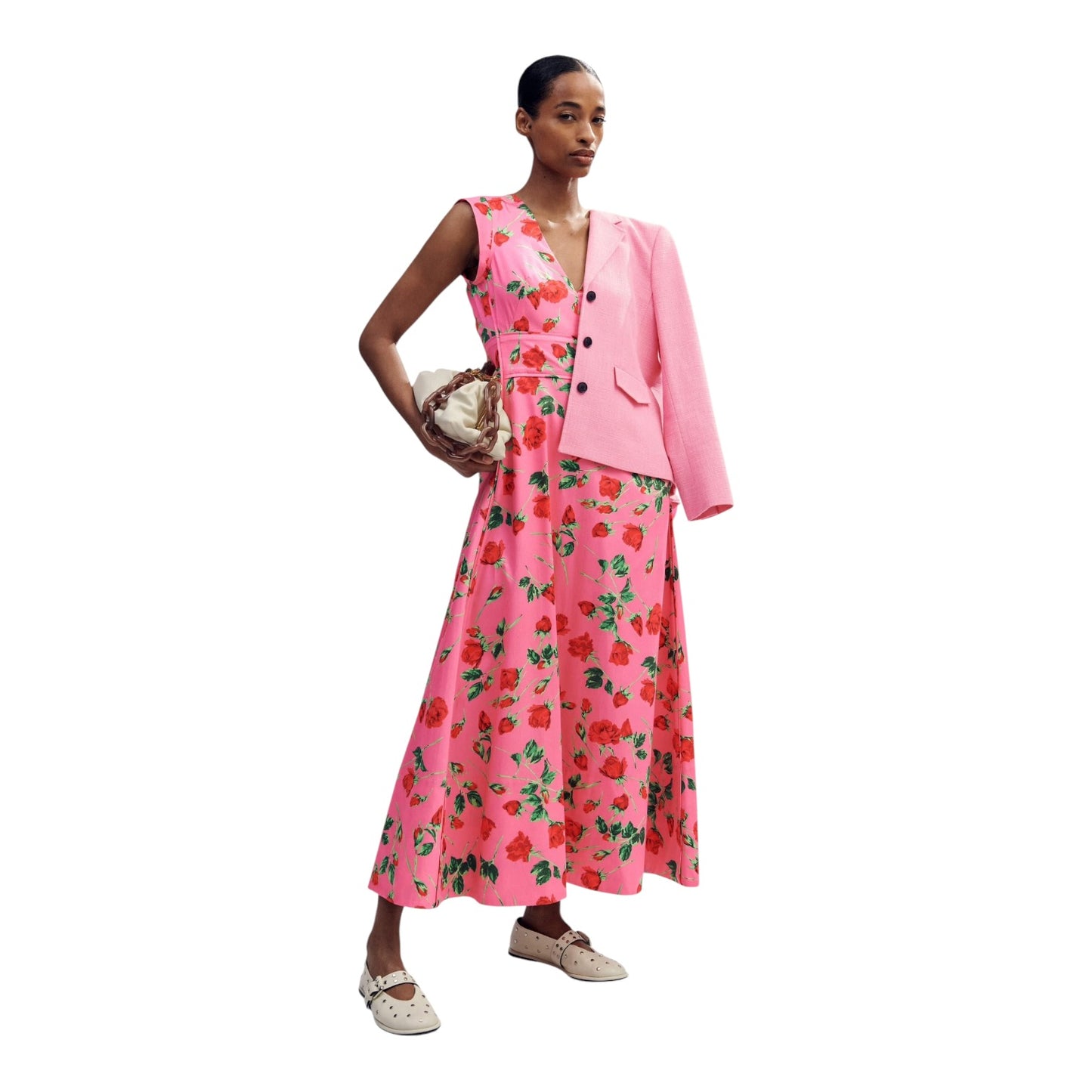 Me + Em Pink Cotton Rose Print Maxi Dress - 10