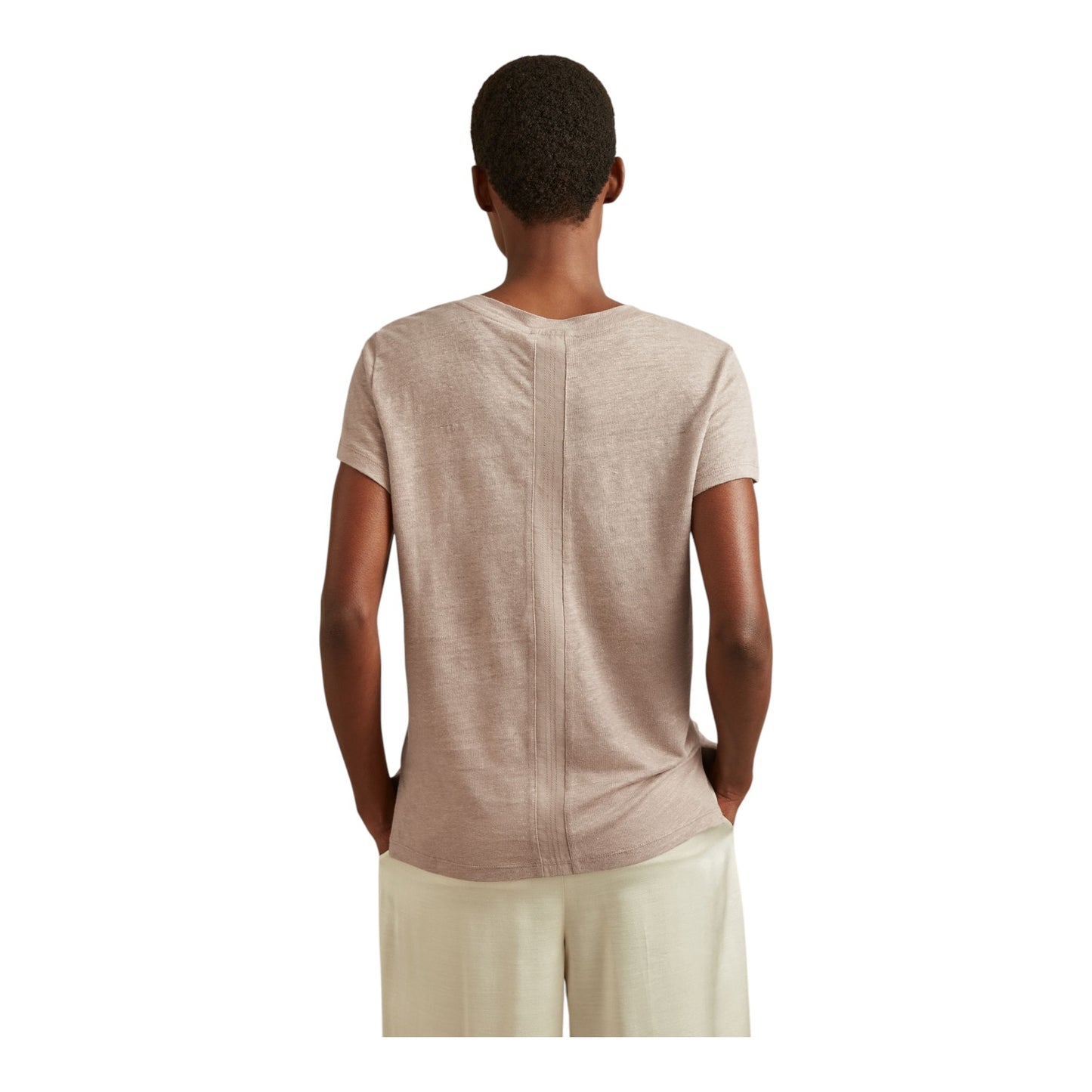 Reiss Lottie Linen V Neck T-Shirt in Mink - 12