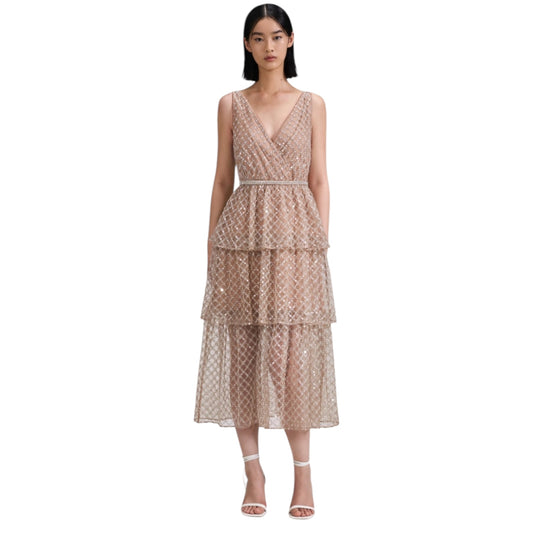 Self-Portrait Grid Tiered Midi Dress - 12