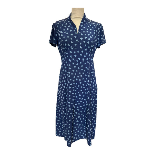 HVN Morgan Silk Dress in Navy Clover Print - 8
