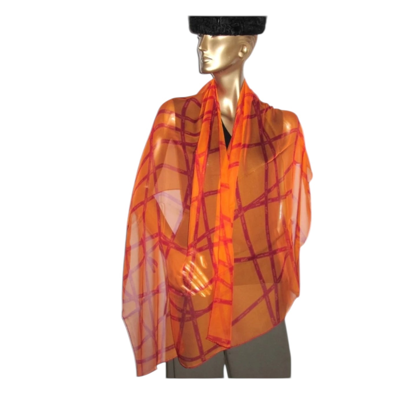 Hermés Bolduc Mouselline Scarf Orange and Burgundy