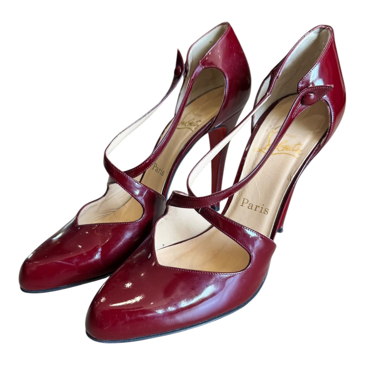Christian Louboutin Triclo 100 Patent Burgundy Heels - 41 / 8