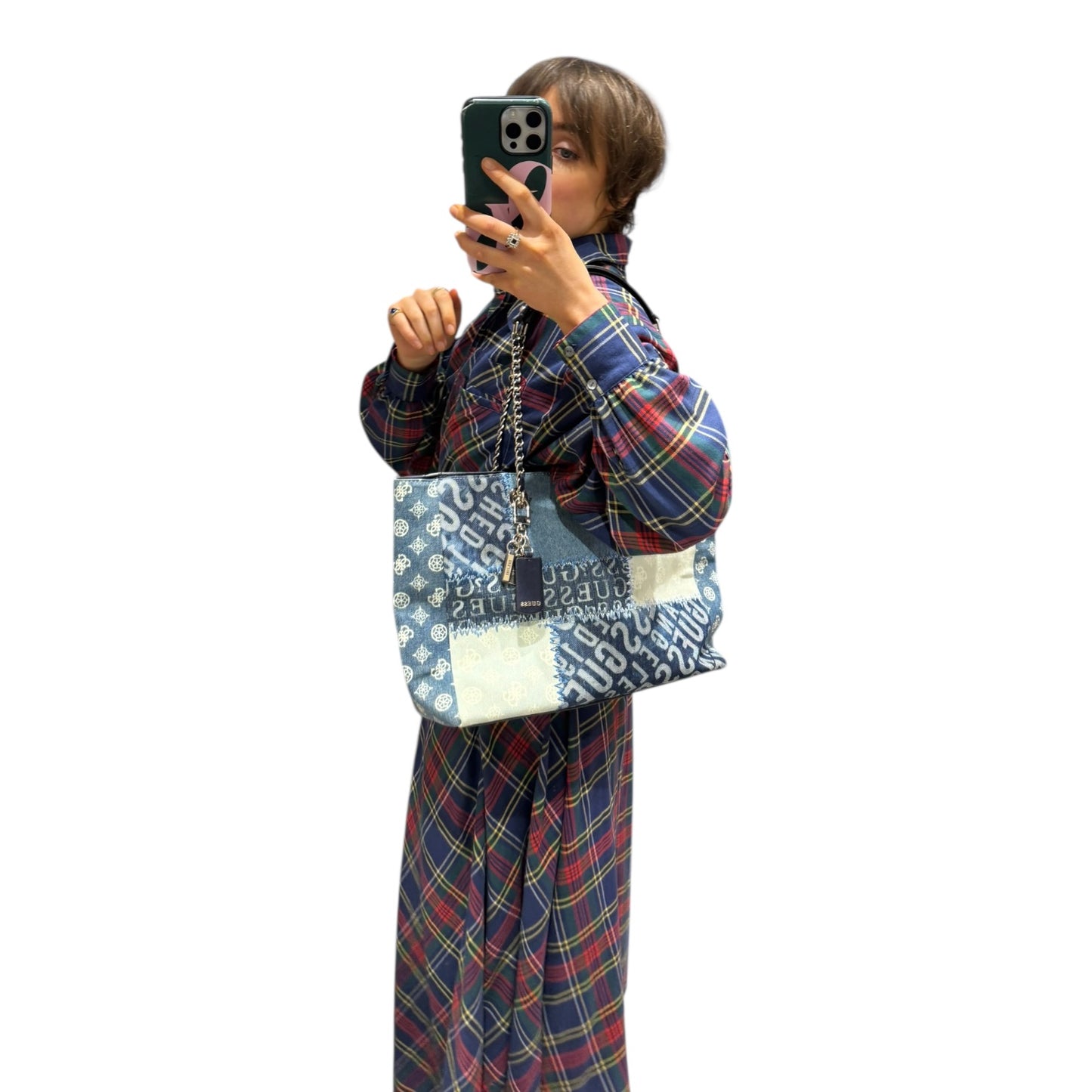 Guess Cessily Denim Shopper Blue Multi Bag