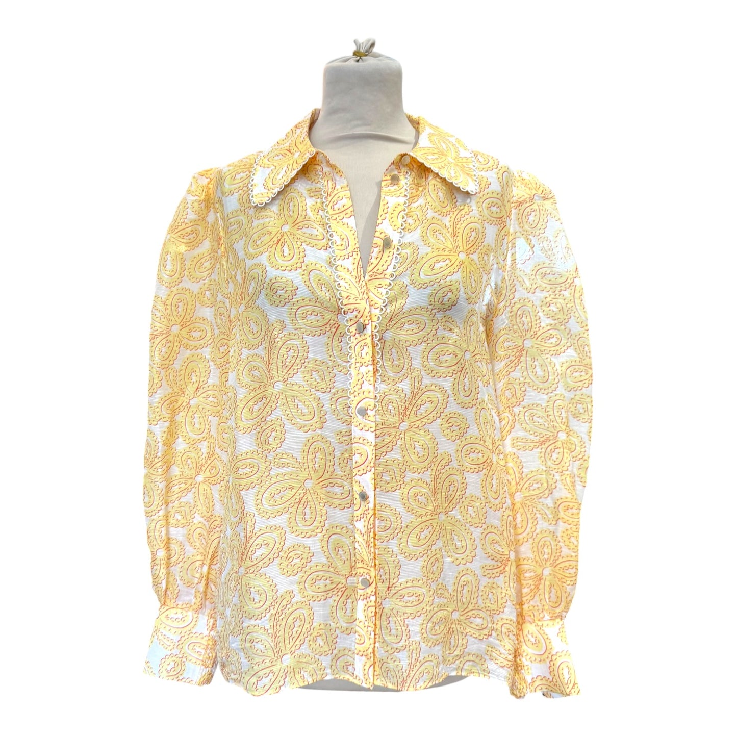 Me + Em Silk Linen Lace Balloon Sleeve Blouse - 14