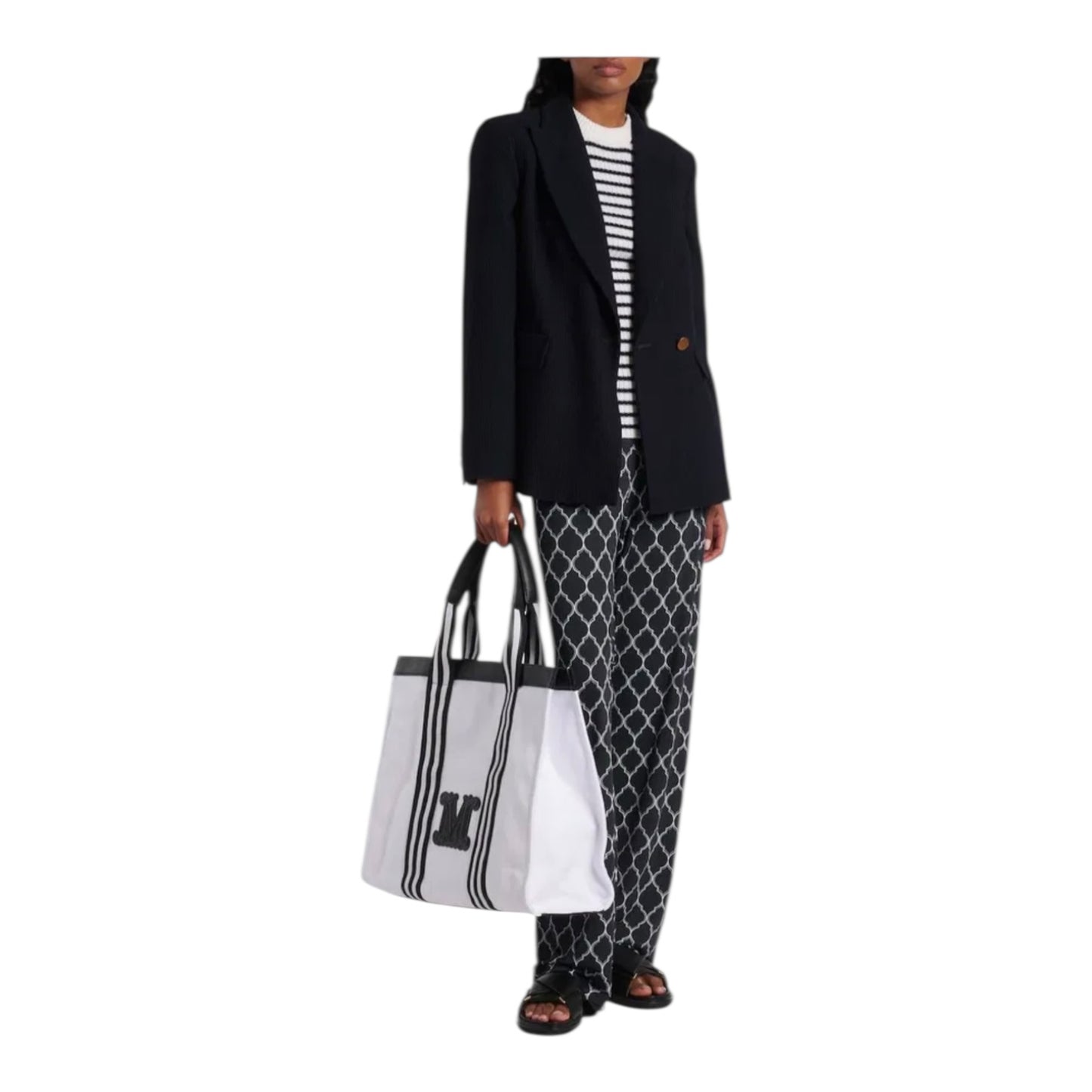 Max Mara Palau Large White and Black Tote Bag - NEW
