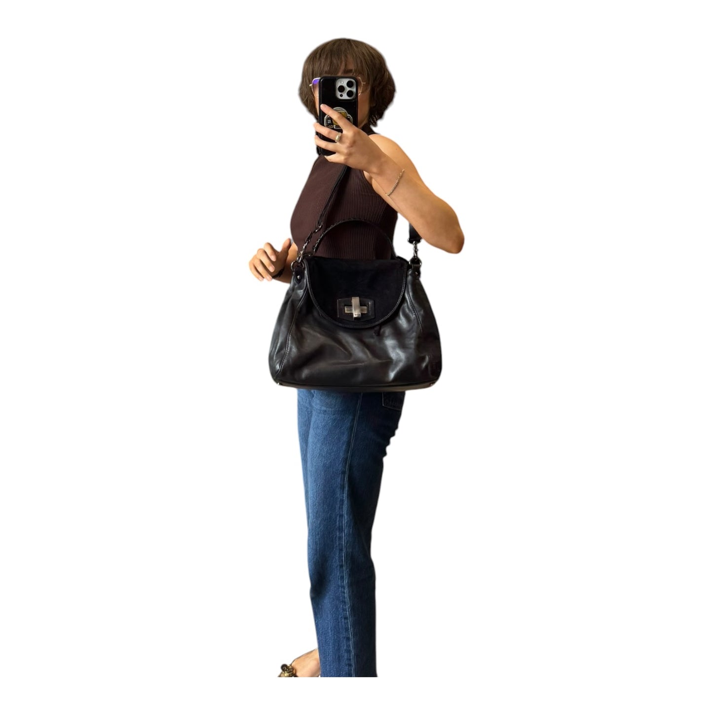 Abro Black Suede and Leather Bag