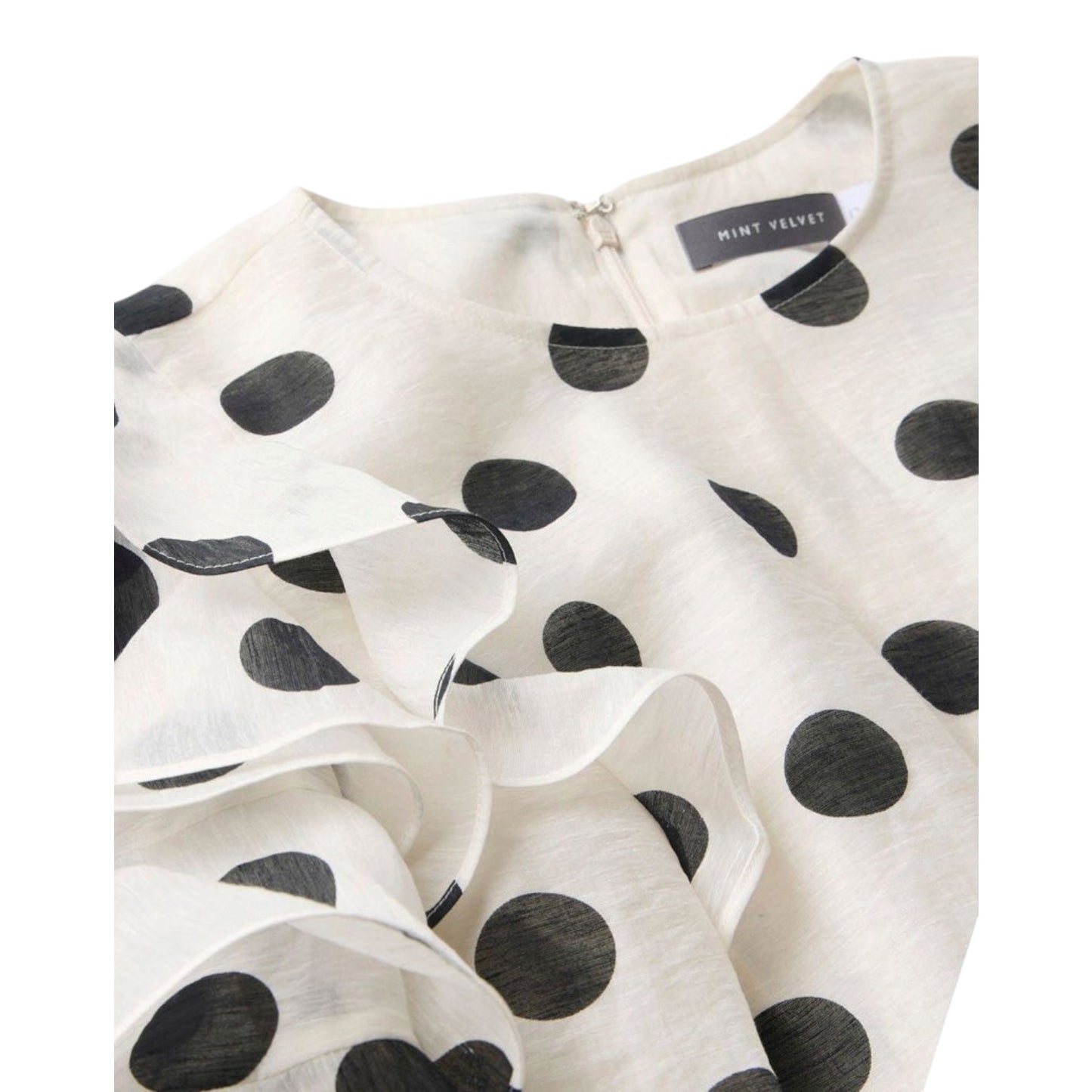 Mint Velvet Polka Dot Ruffle Linen Blend Top - 18 - NEW
