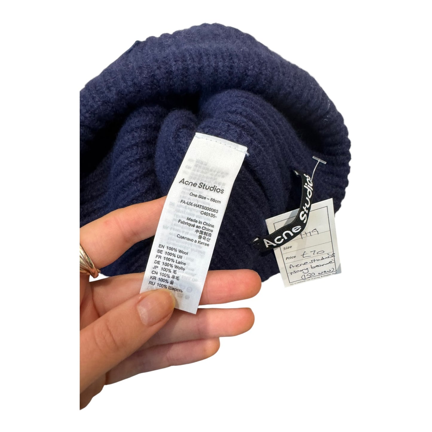 Acne Studios Navy Face Logo Wool Beanie