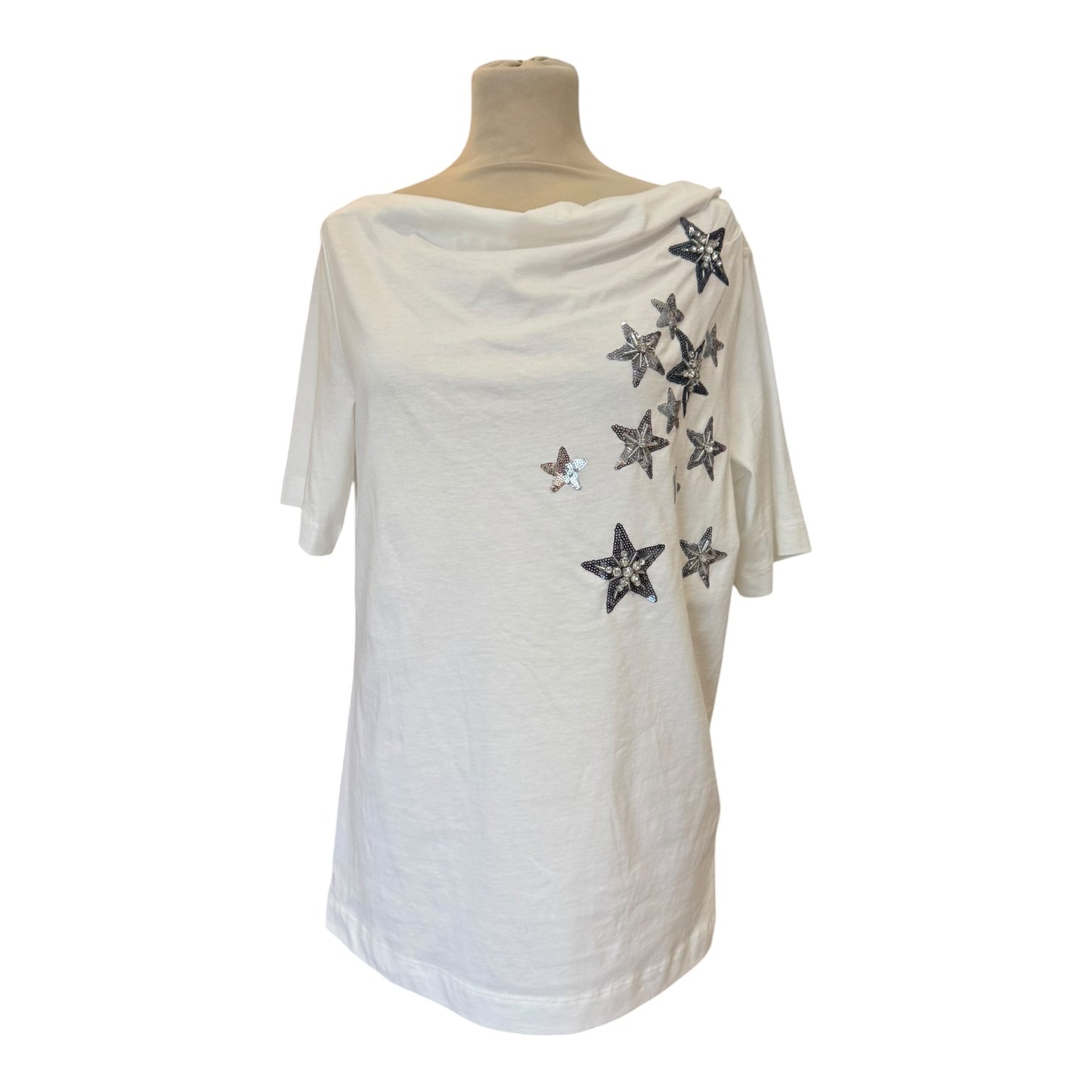 Liu Jo White T Shirt with Star Embellishment - 12 - NEW