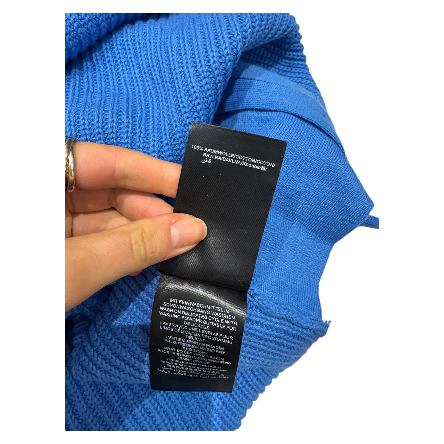 Oui Blue Cotton Rib Knit Sweater - 18