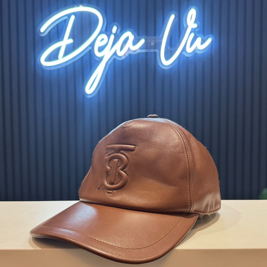 Burberry Brown Leather Logo Cap - M