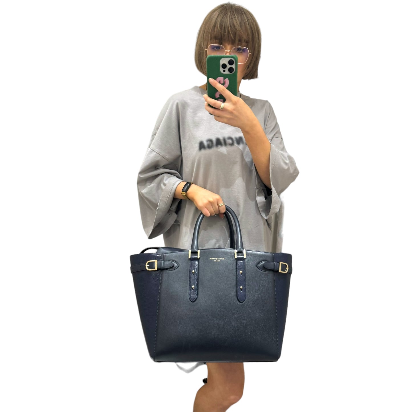 Aspinal Navy Tote Bag