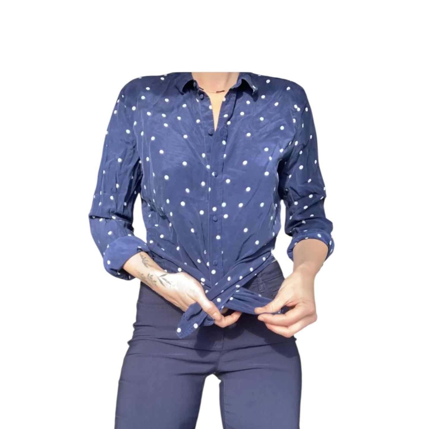Sezane Navy Spot Silk Shirt - 10