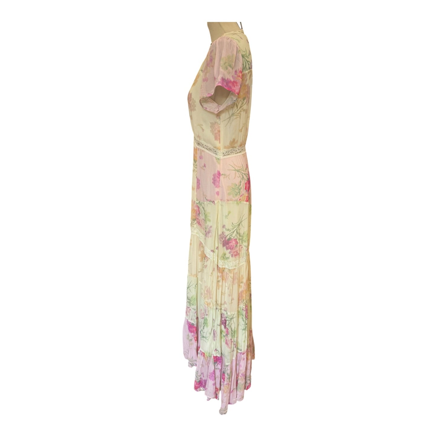 Loveshackfancy Roupell Floral Chiffon Maxi Dress Pink - 10