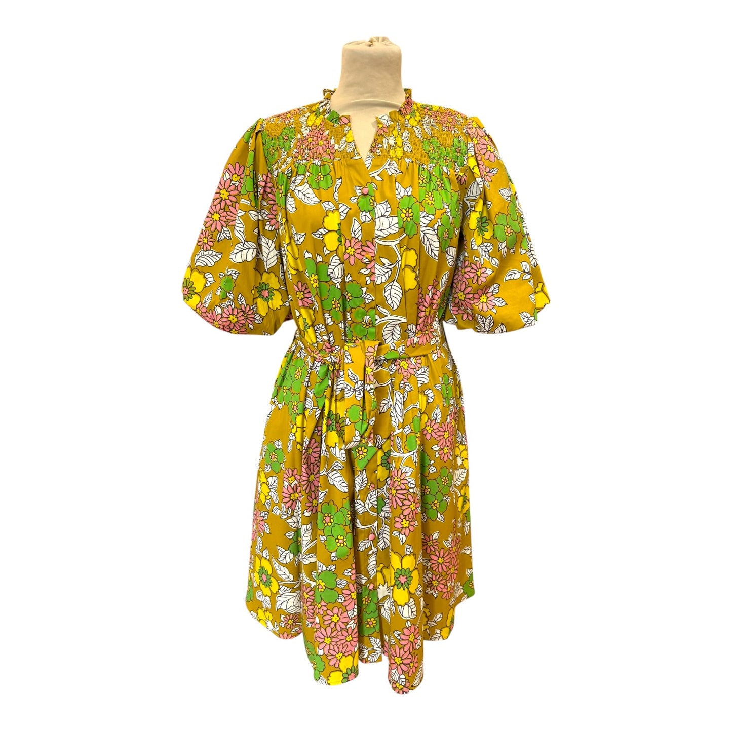 Tory Burch Mustard Floral Tie Dress - 10