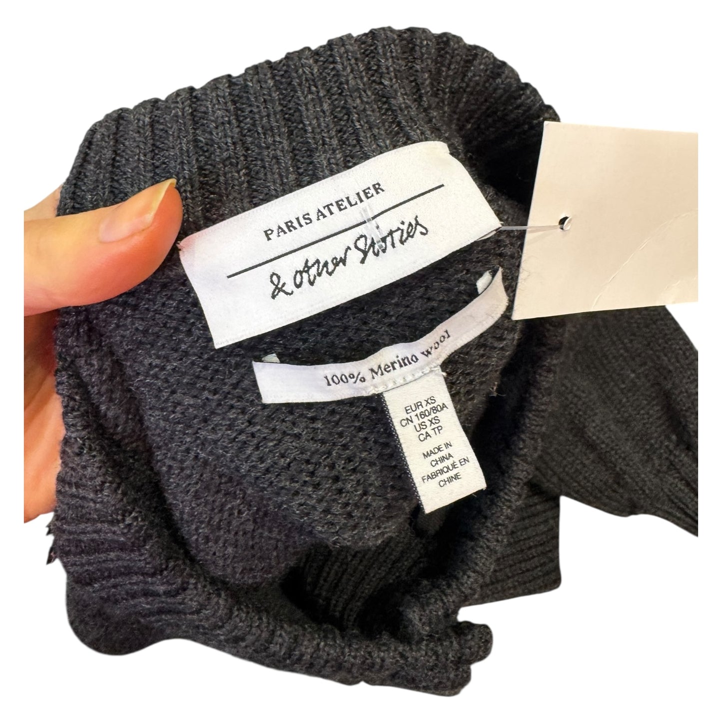 & Other Stories Dark Grey Merino Wool Embellished Cardigan - 8/10